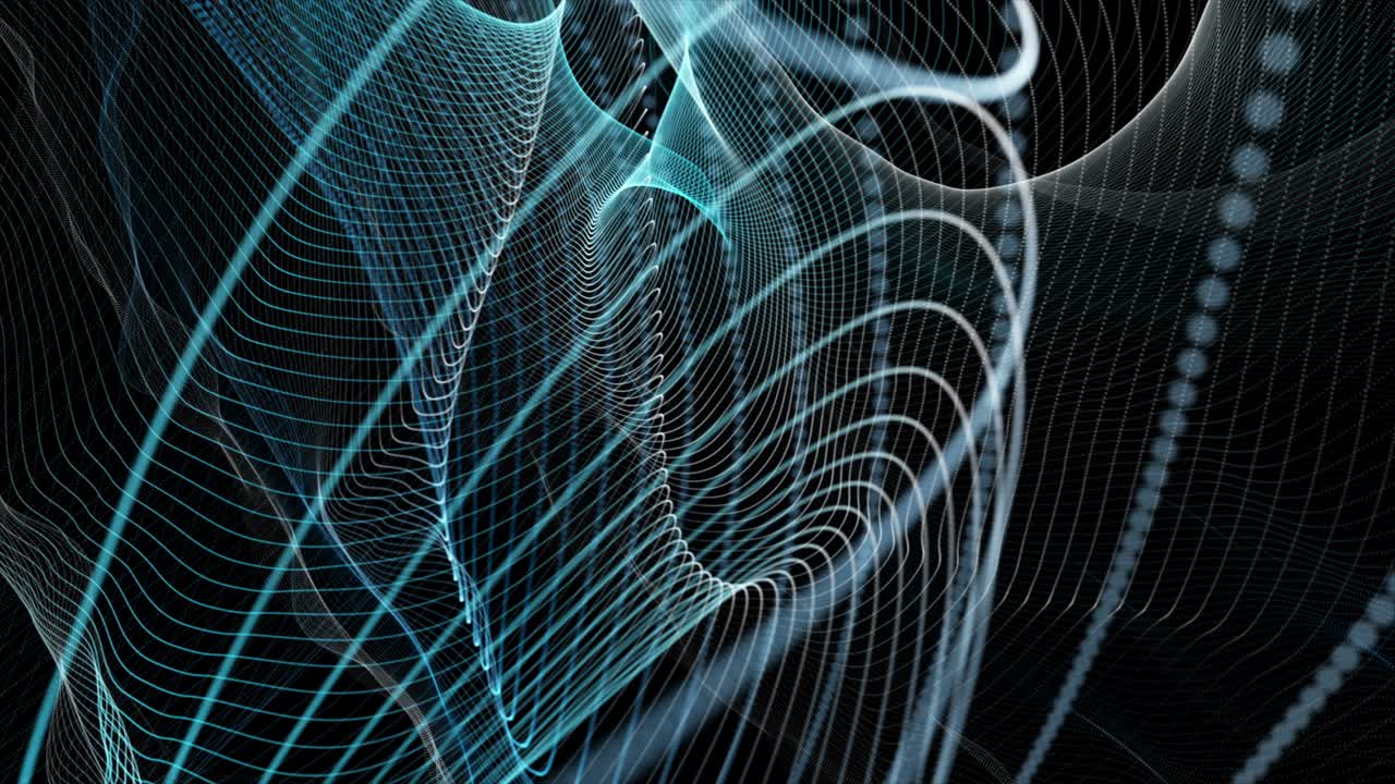 animación futurista con objeto de onda de partículas en cámara lenta, 4096x2304 bucle 4k