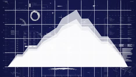 Animation of infographic interface and grid pattern over lopping mountain