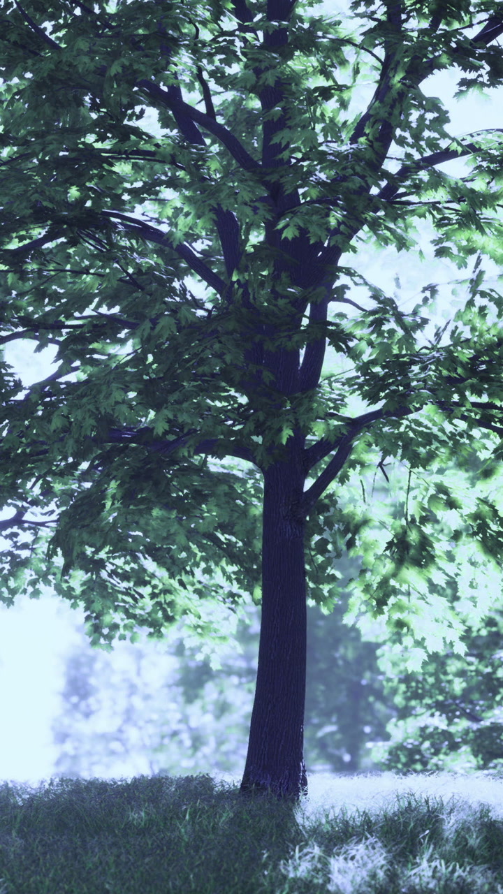 Lush green tree standing proud in tranquil forest surroundings at dawn
