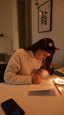 woman writing a letter by candlelight