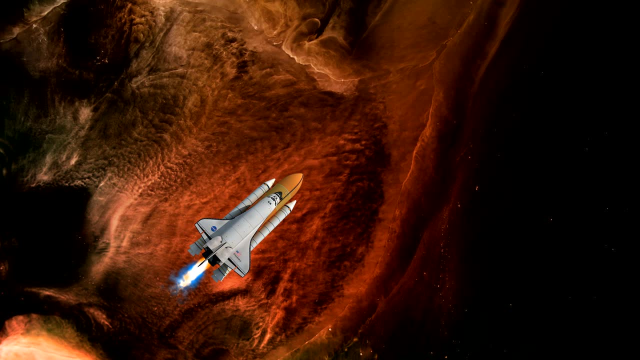 nebulosa y nave espacial en el espacio