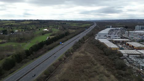 M11-Autopista-Essex-Debden-Drone,-Aéreo,-Vista-Desde-El-Aire,-Vista-Panorámica