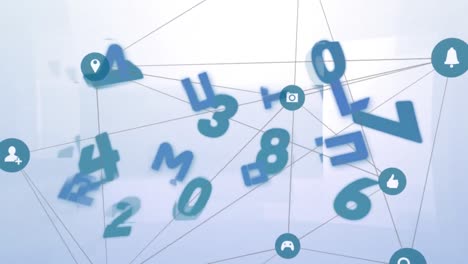 Animation-of-network-of-connections-over-changing-numbers-on-light-blue-background