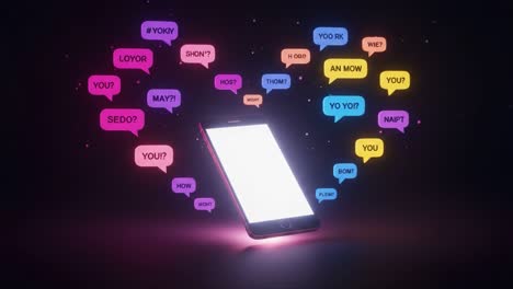 a visual representation of digital communication: exploring the heartfelt exchange of messages through a smartphone surrounded by colorful speech bubbles