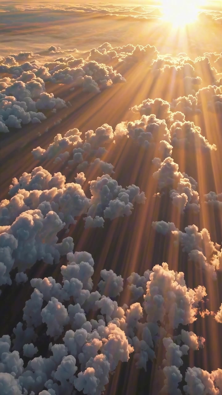 Vista aerea di raggi di sole dorati che filtrano tra le nuvole