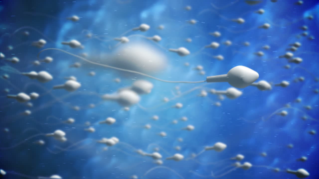 un óvulo en movimiento siendo fertilizado por espermatozoides