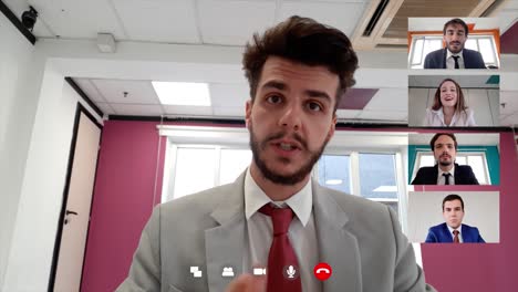 joven gerente hablando en video llamada a su equipo sobre problemas de trabajo. negocio