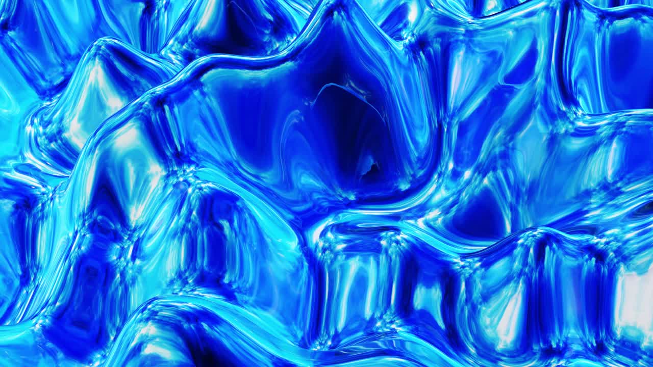 Liquid pattern like waves in looped motion. 3D stylish abstract blue bg of wavy surface like brilliant liquid glass with beautiful gradient colors. 4k trendy colorful fluid animation.