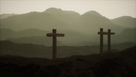 wooden crucifix cross at mountain