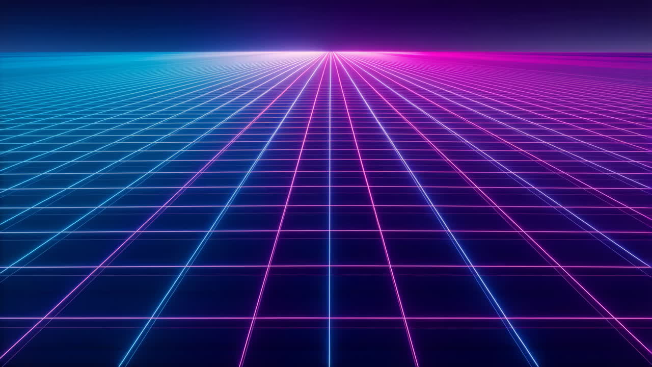 Sfondo astratto retro-futuristico a griglia neon.