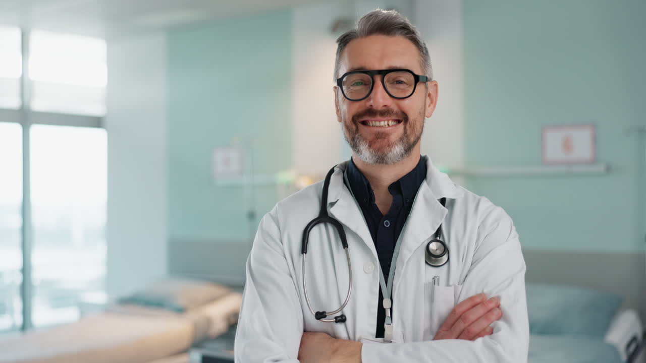Gesundheitswesen, Arzt und Mann mit verschränkten Armen.