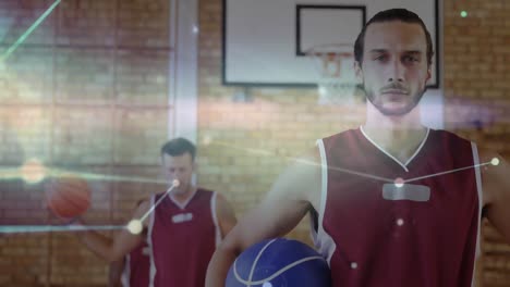 animación de la red de conexiones sobre jugadores de baloncesto en el gimnasio