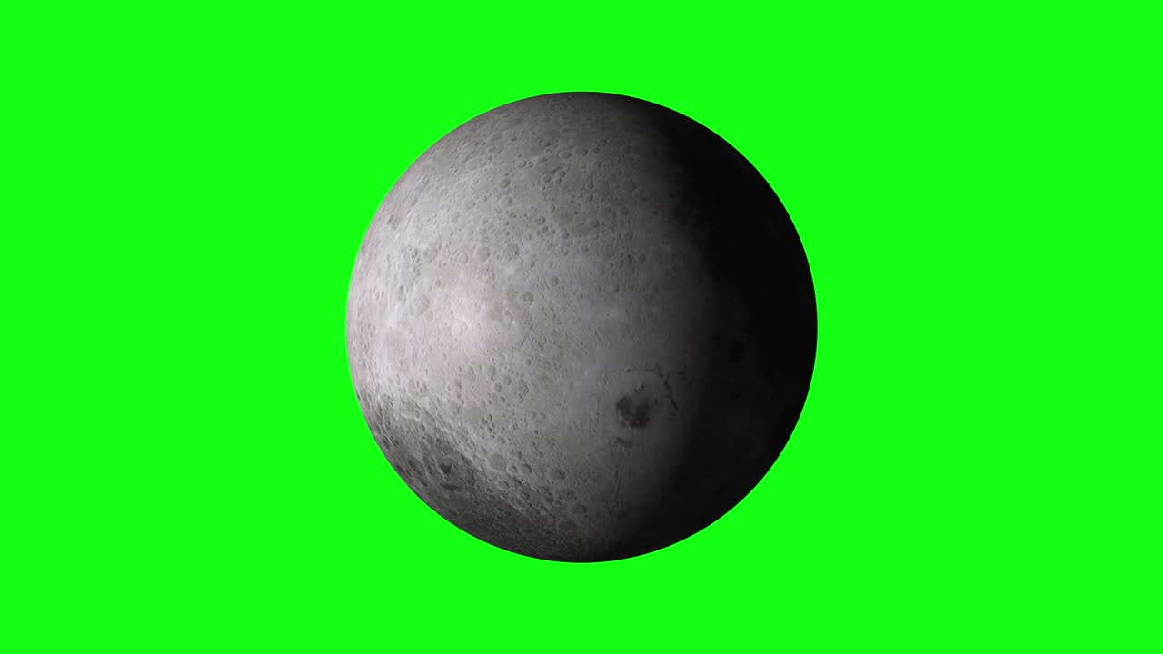 Natural satellite of the World: Moon, Luna, Lunar. Beautiful texture and moonlight in green screen. Moon is rotating.