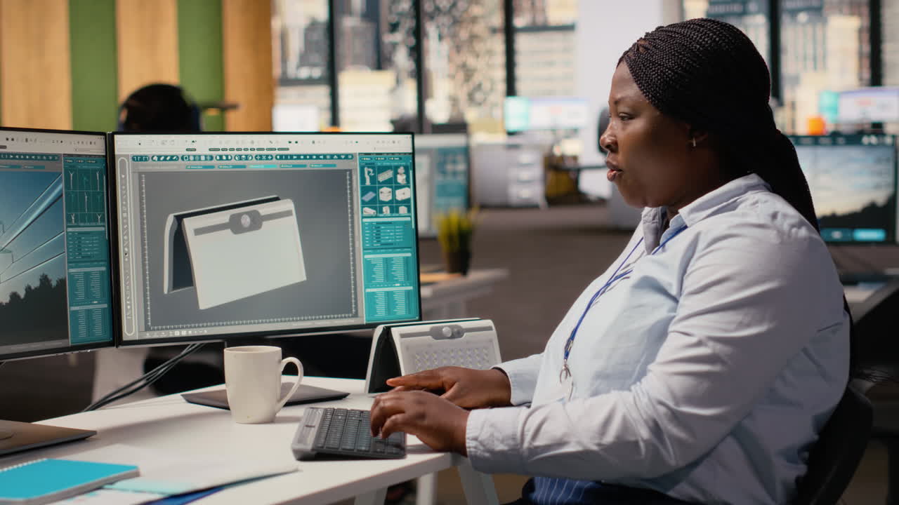 Smiling Engineer In Office Pleased After Developing Innovative Solar Device