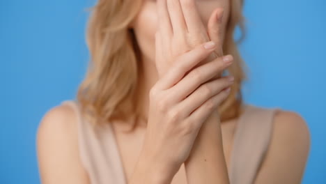 woman with happy expression and hands