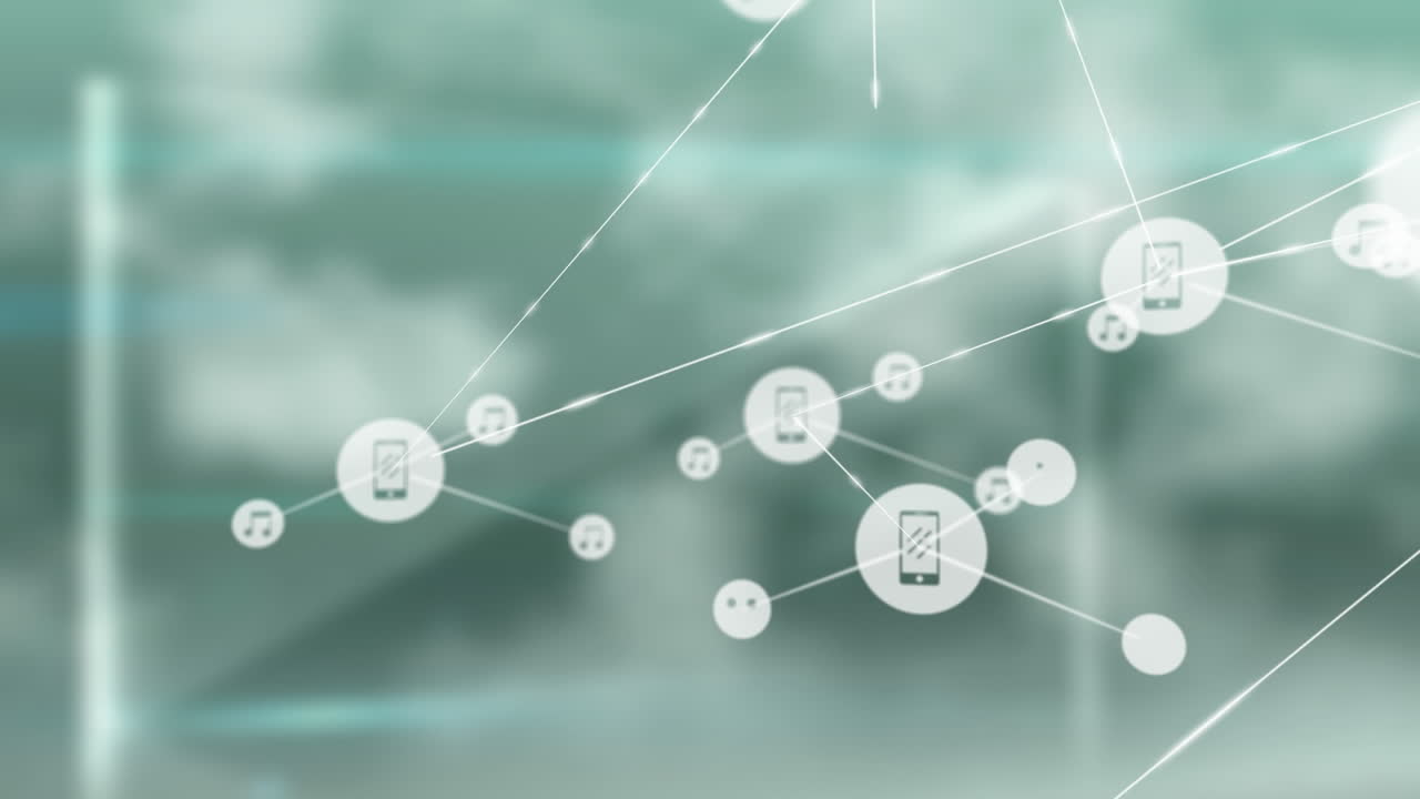 녹색 배경 위에 아이콘으로 연결 네트워크의 애니메이션