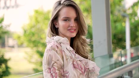 beautiful woman in a floral shirt