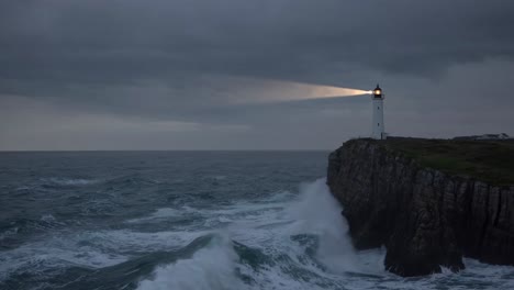 dramatic video scene of a lighthouse on a cliff during a stormy night