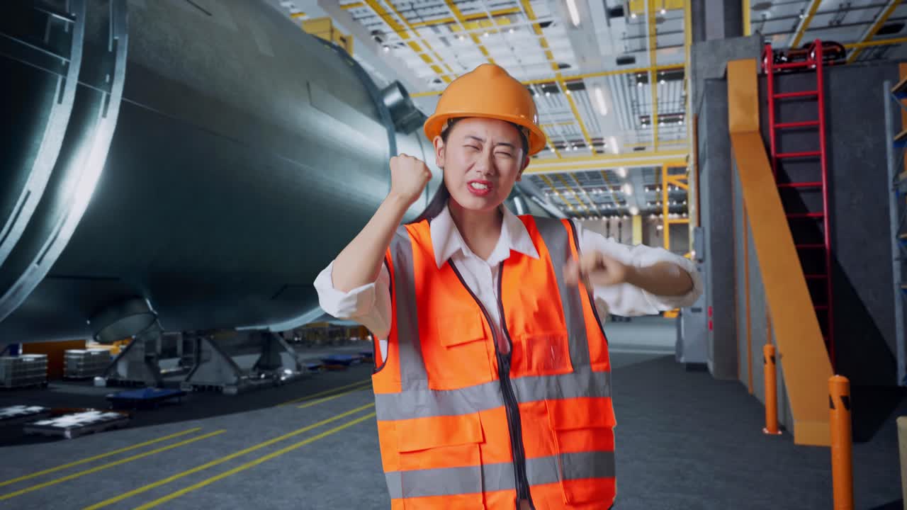 공장에서 성공을 축하하는 엔지니어