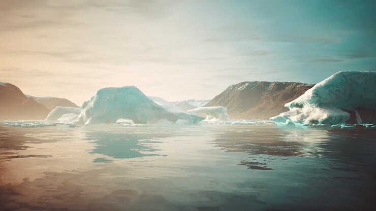small icebergs and ice floes in the sea near iceland