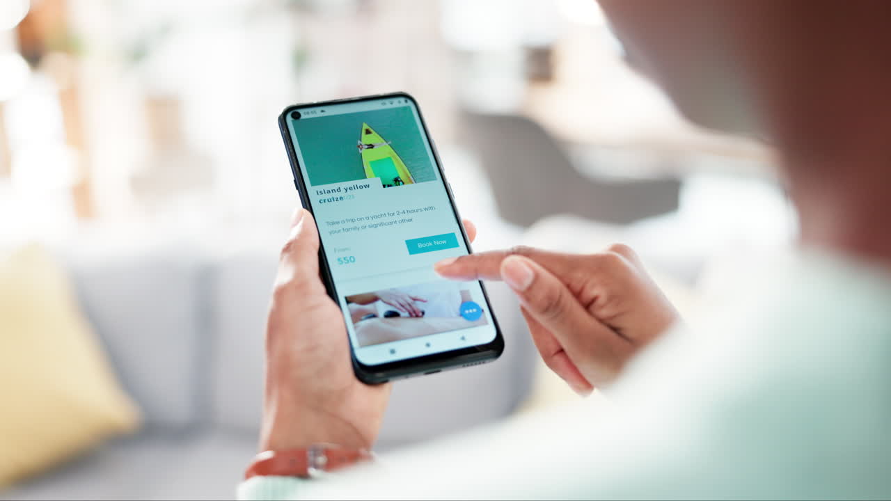 전화 화면, 손 검색 및 휴가 앱