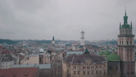 Aerial-City-Lviv,-Ukraine.-European-City.-Popular-areas-of-the-city