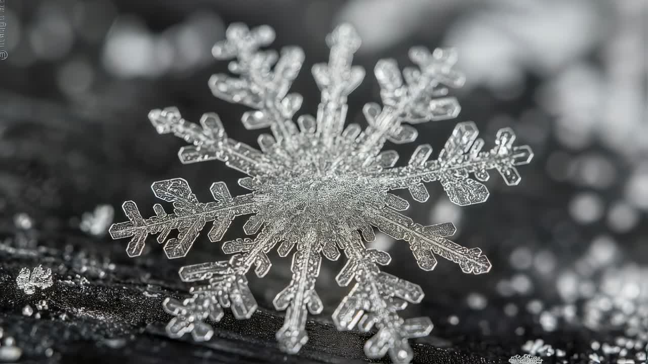 Delicate snowflake glistening against dark textured background, revealing intricate crystalline patterns and subtle symmetrical beauty of winter's frozen artistry