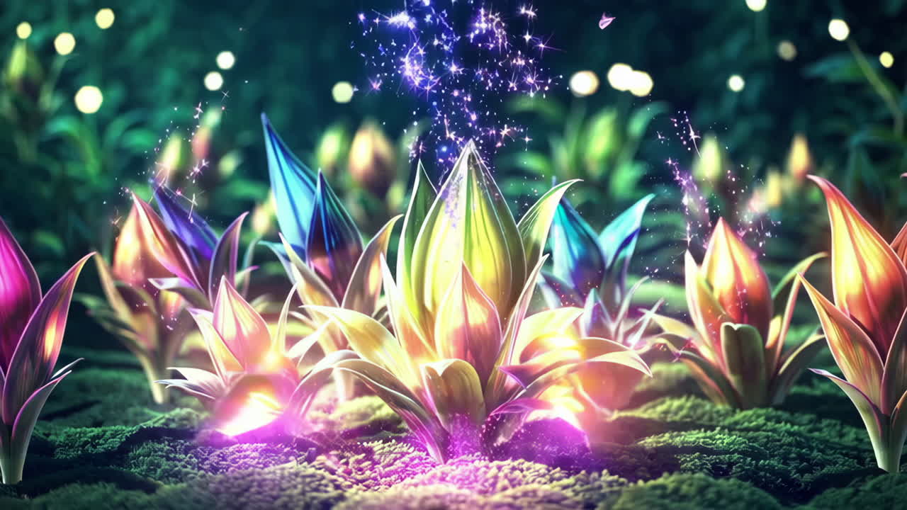 Glowing Plants in a Magical Garden