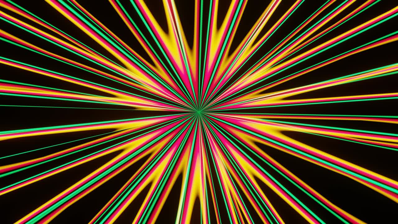 Rotazione di raggi astratti divergenti di colori verde e giallo