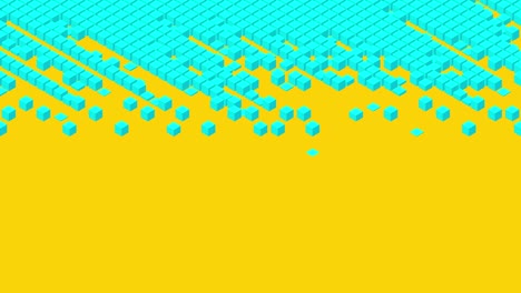 cube box 3d: patrón de onda isométrica virtual, diseño de concepto de tecnología blockchain, ilustración de color azul sobre fondo amarillo, animación de bucle sin costuras en 4k, con espacio de copia.