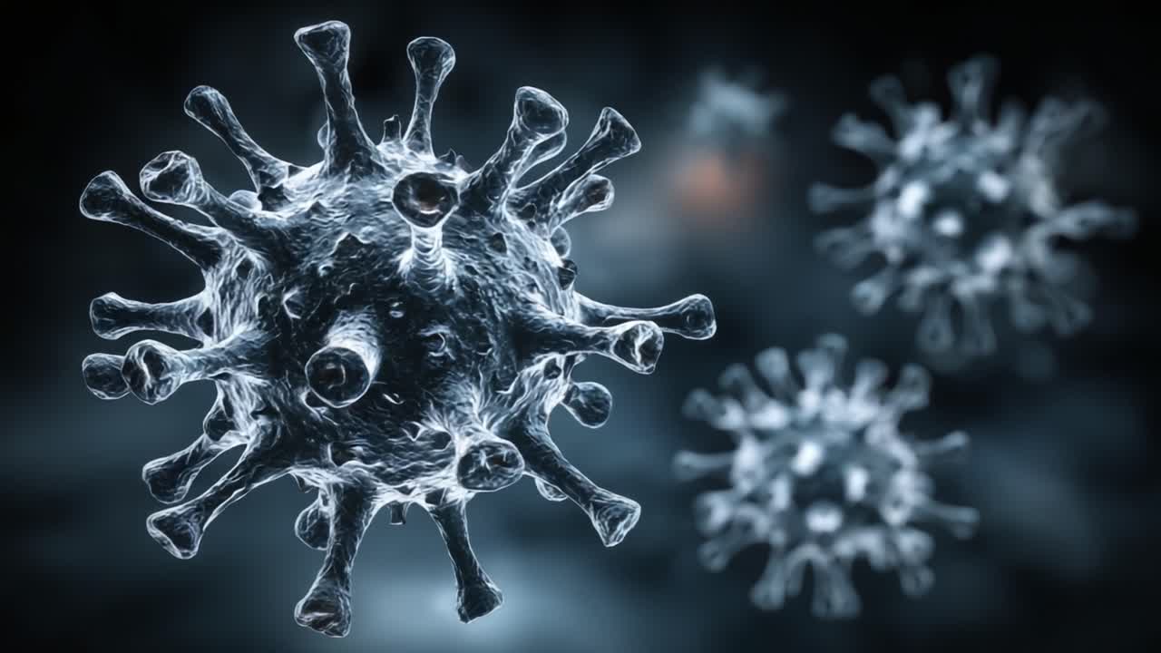 Microscopic View of Virus Particles: Detailed Visualization of Viral Structures and Their Features Under High Magnification in a Scientific Context