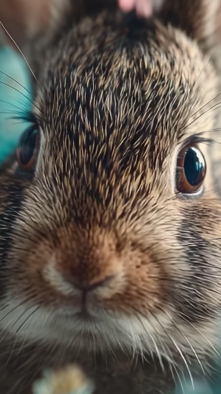 An Intimate Close-Up of a Rabbit's Face Showcasing Its Beautiful Eyes and Unique Fur Patterns in a Natural Setting