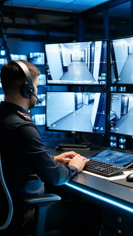 guardia de seguridad monitoreo cámaras de vigilancia en una sala de control
