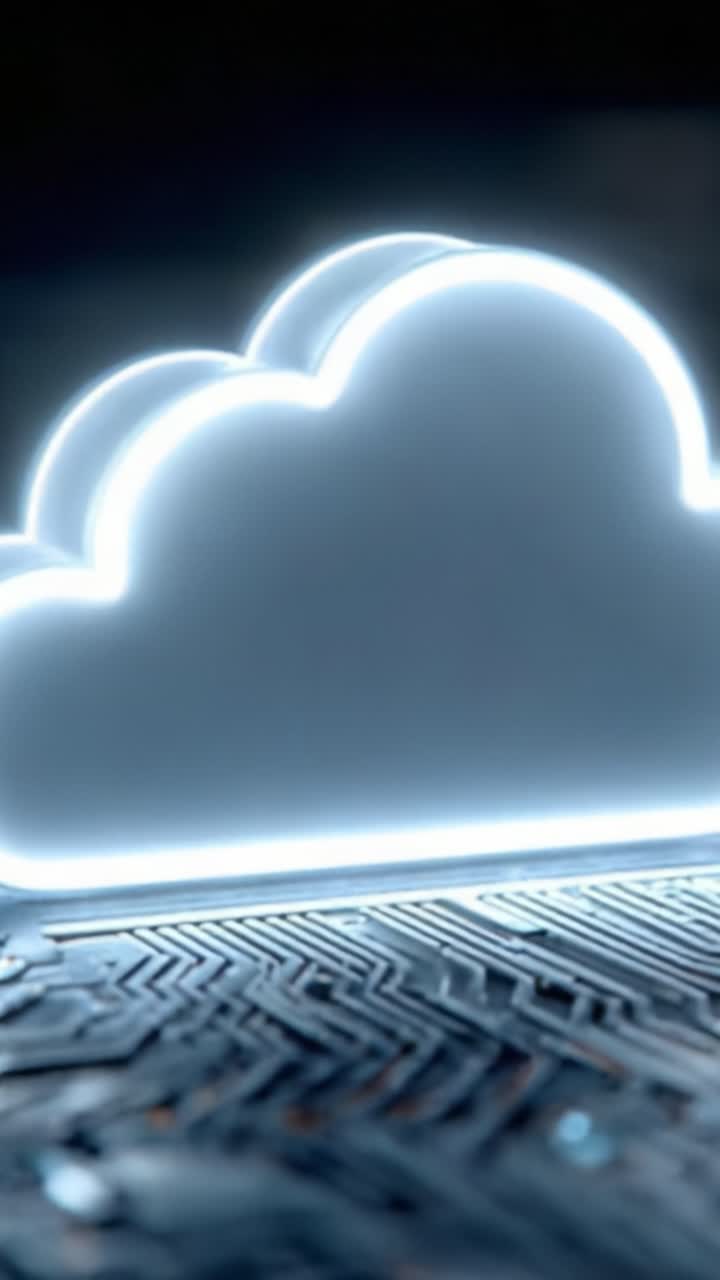 Design futuristico di cloud su circuito stampato: una fusione moderna di tecnologia ed estetica digitale in una rappresentazione lucida e luminosa del cloud computing