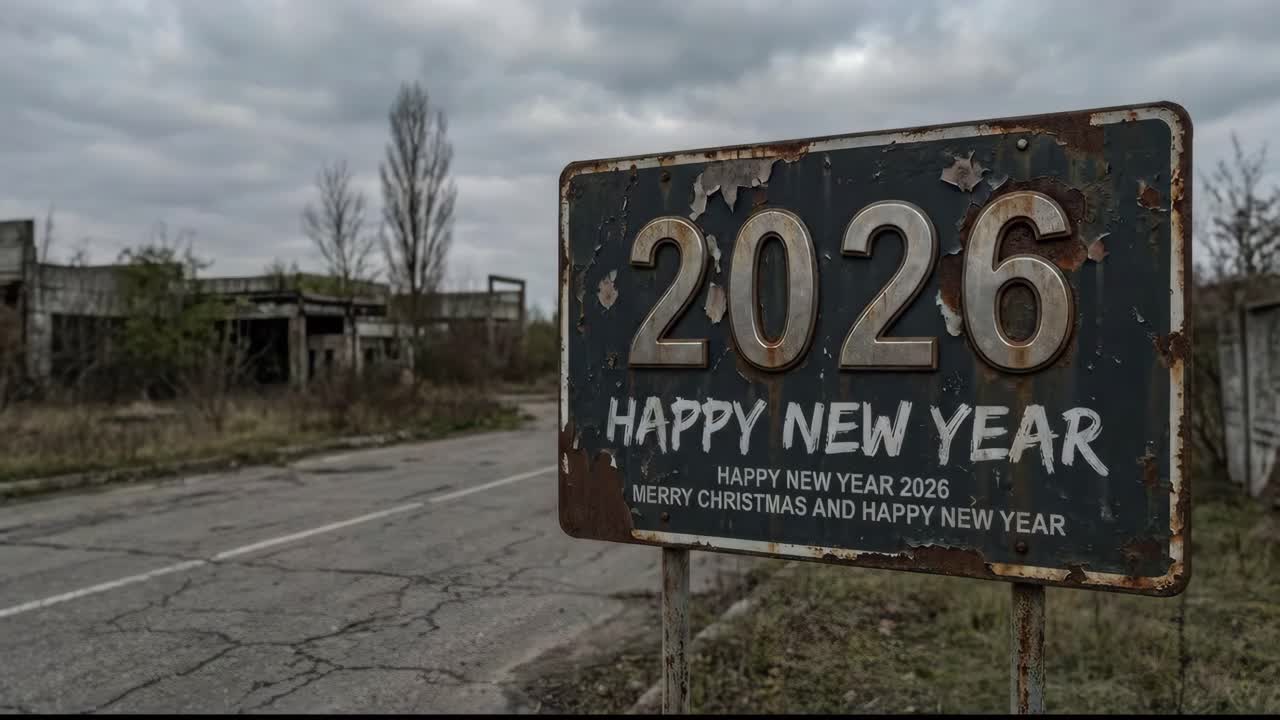 Gelukkig Nieuwjaar 2026 in een verlaten stad