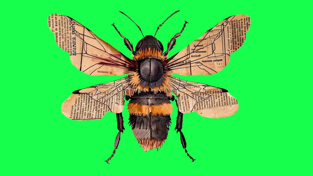 Collage bi-animation, transparent 4K-video, green screen