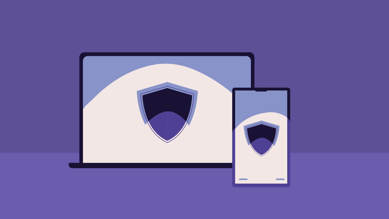 portátil y teléfono inteligente con icono de escudo para seguridad