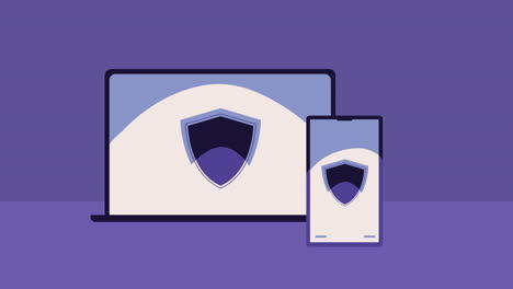 portátil y teléfono inteligente con icono de escudo para seguridad