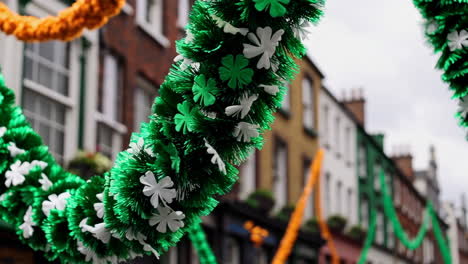st. patrick's day shamrock garlands decorating a city street