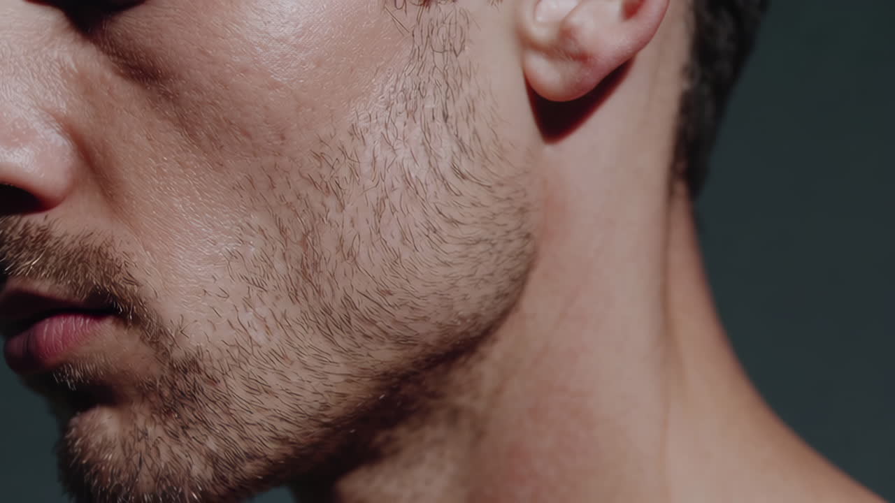 Close-up of a man's face and neck