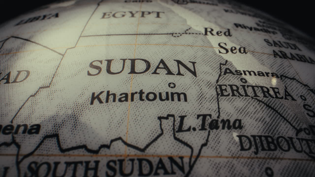 Close-up view of a world map focusing on Sudan