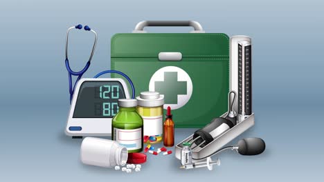 various medical items arranged in a scene