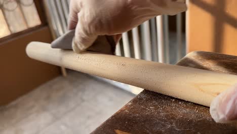 polish wooden rod handle as diy carpentry handmade artisan tools workshop restoration furniture craft professional improvement skill worker in tehran iran local life craftsmanship occupation material