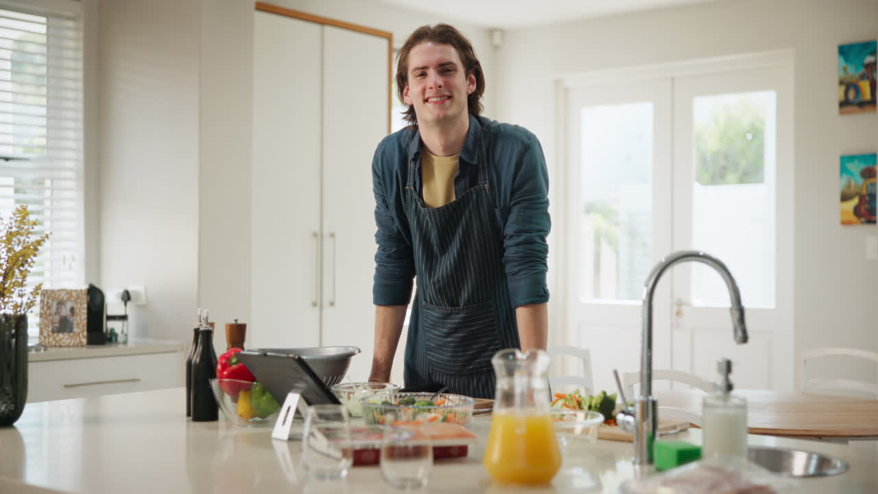 Man preparing salad in kitchen