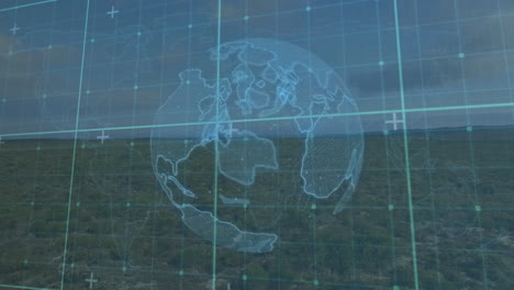 animation of globe and network of connections over landscape