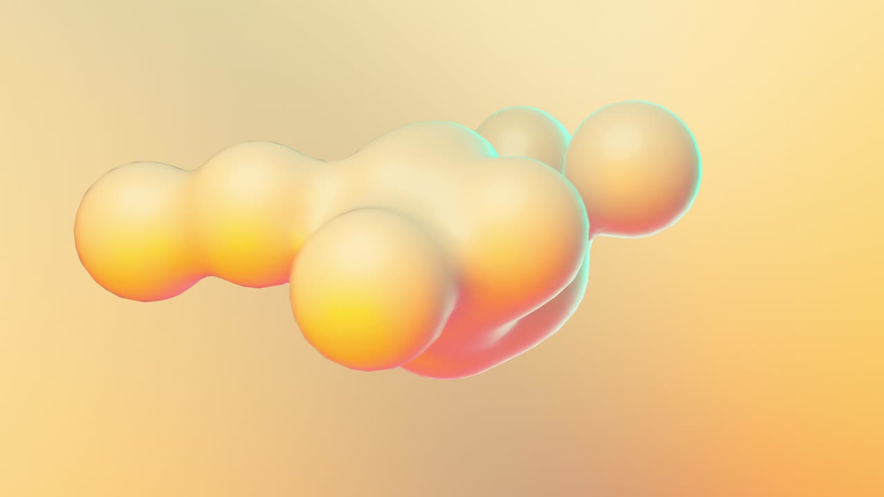 액체 추상 모양, 4k 애니메이션, 부드러운 빛의 배경에 무형 홀로그램 메타볼 객체, 3d 렌더링
