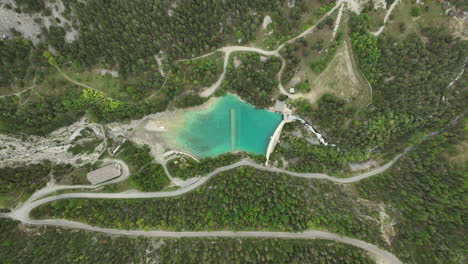 Discover-la-Meije-glacier-aerial-shot-over-fir-trees-beautiful-summer-day-french