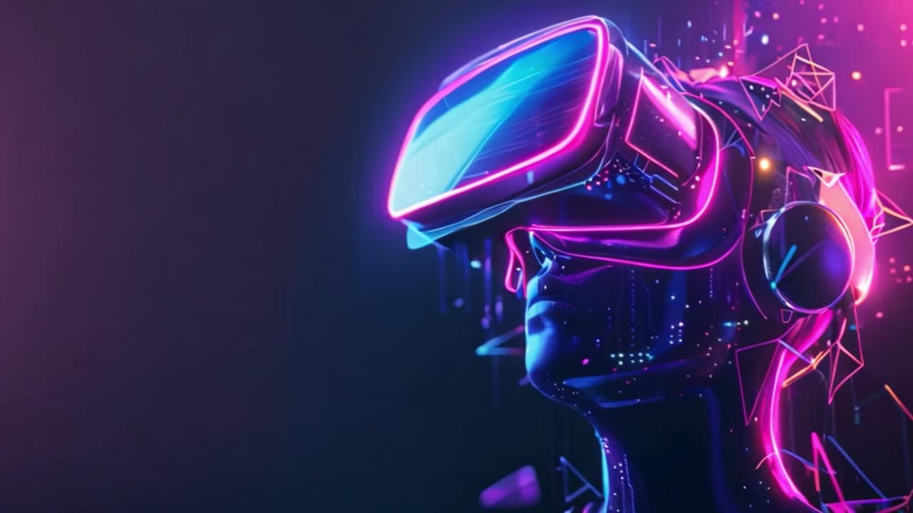 Futuristic Person Immersed in Virtual Reality with Neon Lights
