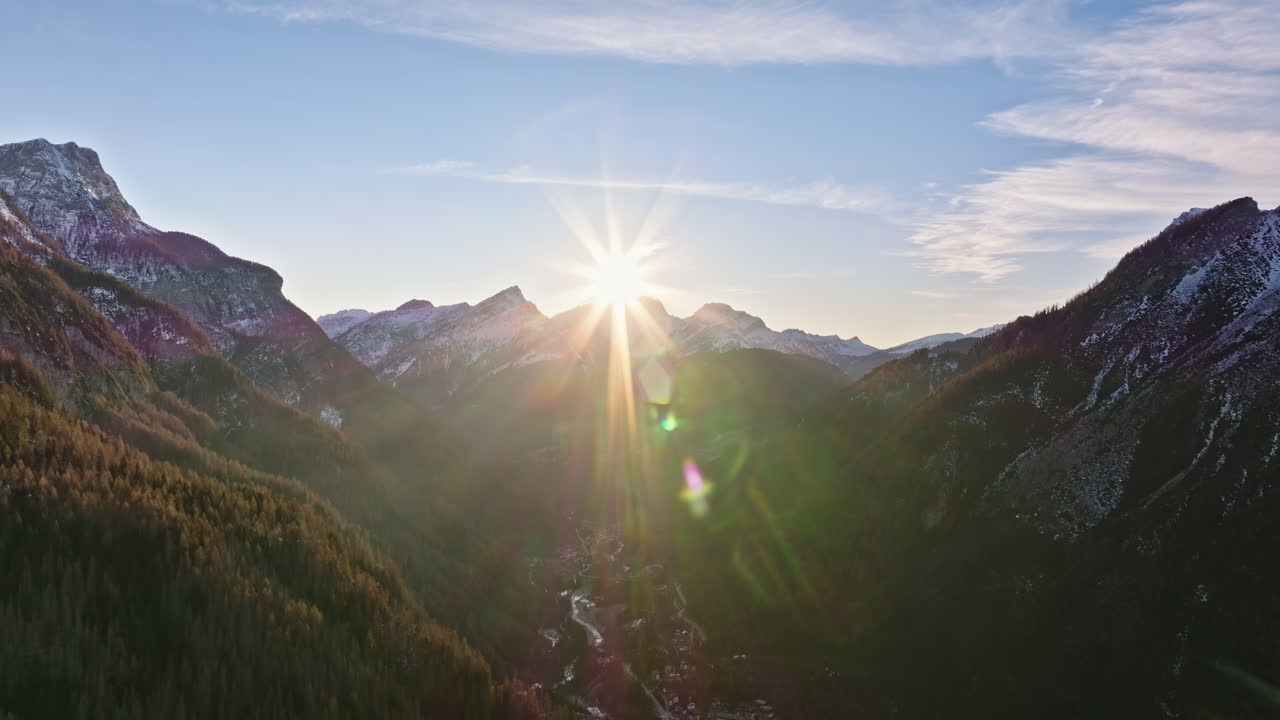 Aerial drone view of the Alleghe village in the province of Belluno, Dolomites, Italy