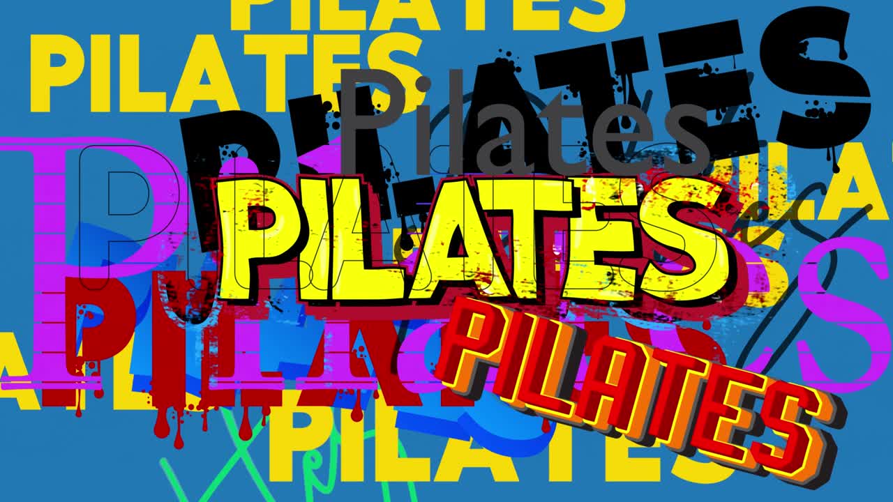 Animated fun, abstract Pilates word cloud.